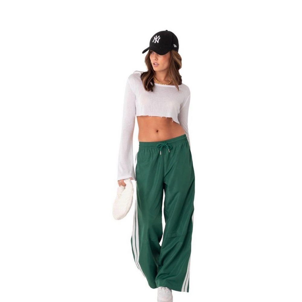 Edikted Forest Green Track Pants with White Stripes
